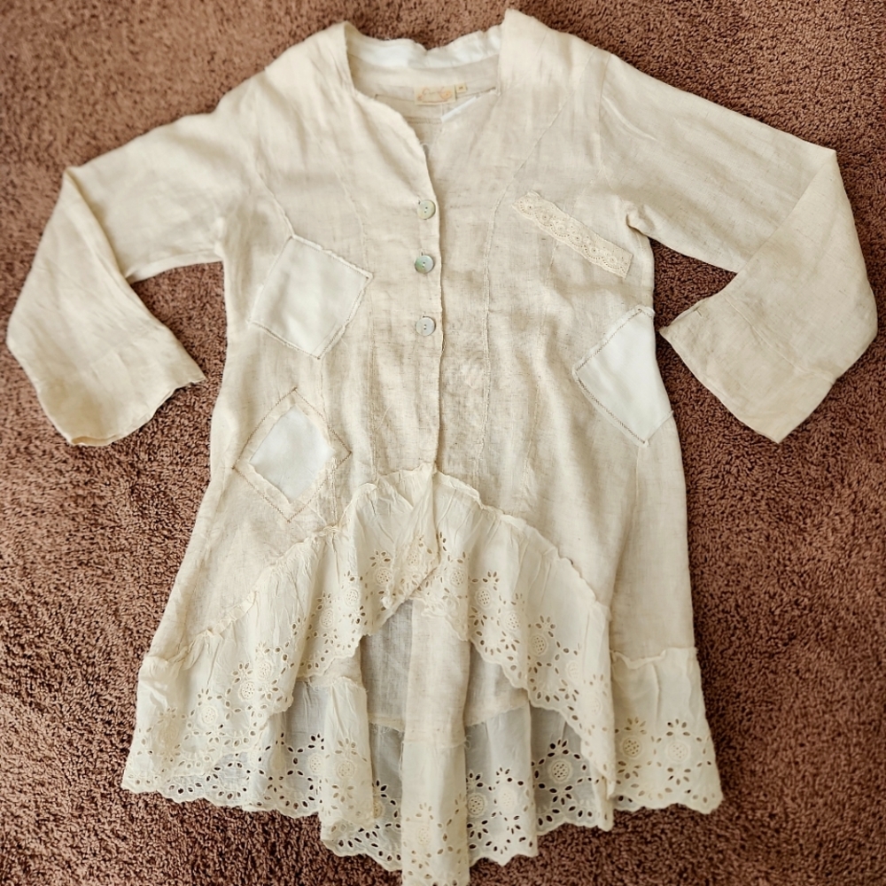 Linen tunic top great for  Western/Rodeo/Boho/Wedding/Beach/Boutique/Sz Med NWT